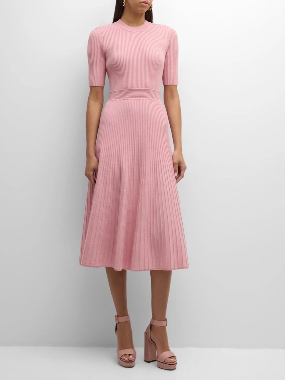 Elie Tahari Pink Ribbed Knit Maxi Dress
